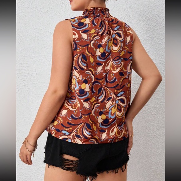 Plus Size Smocked Halter Neck Sleeveless Top Blouse Shirt - Picture 9 of 9